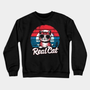 Real Cat Funny Vintage Retro Cat t-shirt for women & Men Cat Crewneck Sweatshirt